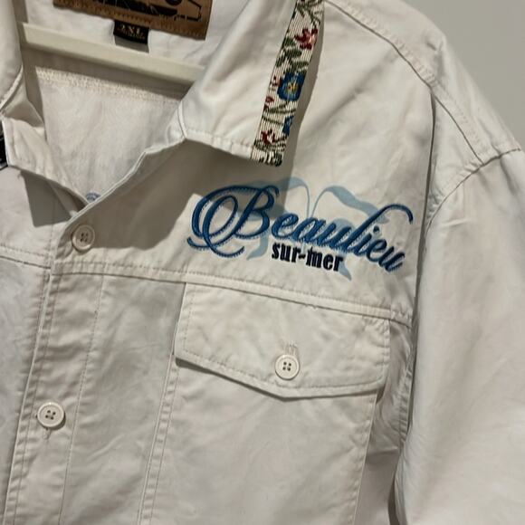 🌴 The Grindhouse‎ Denim Co. Beaulieu Sur-Mer Embroidered Shirt 2XL XXL Men’s - Picture 9 of 16